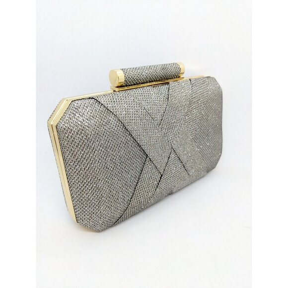 INC International Concepts Lindsayy XX lurex metallic clutch shoulder bag SILVER - Picture 13 of 14